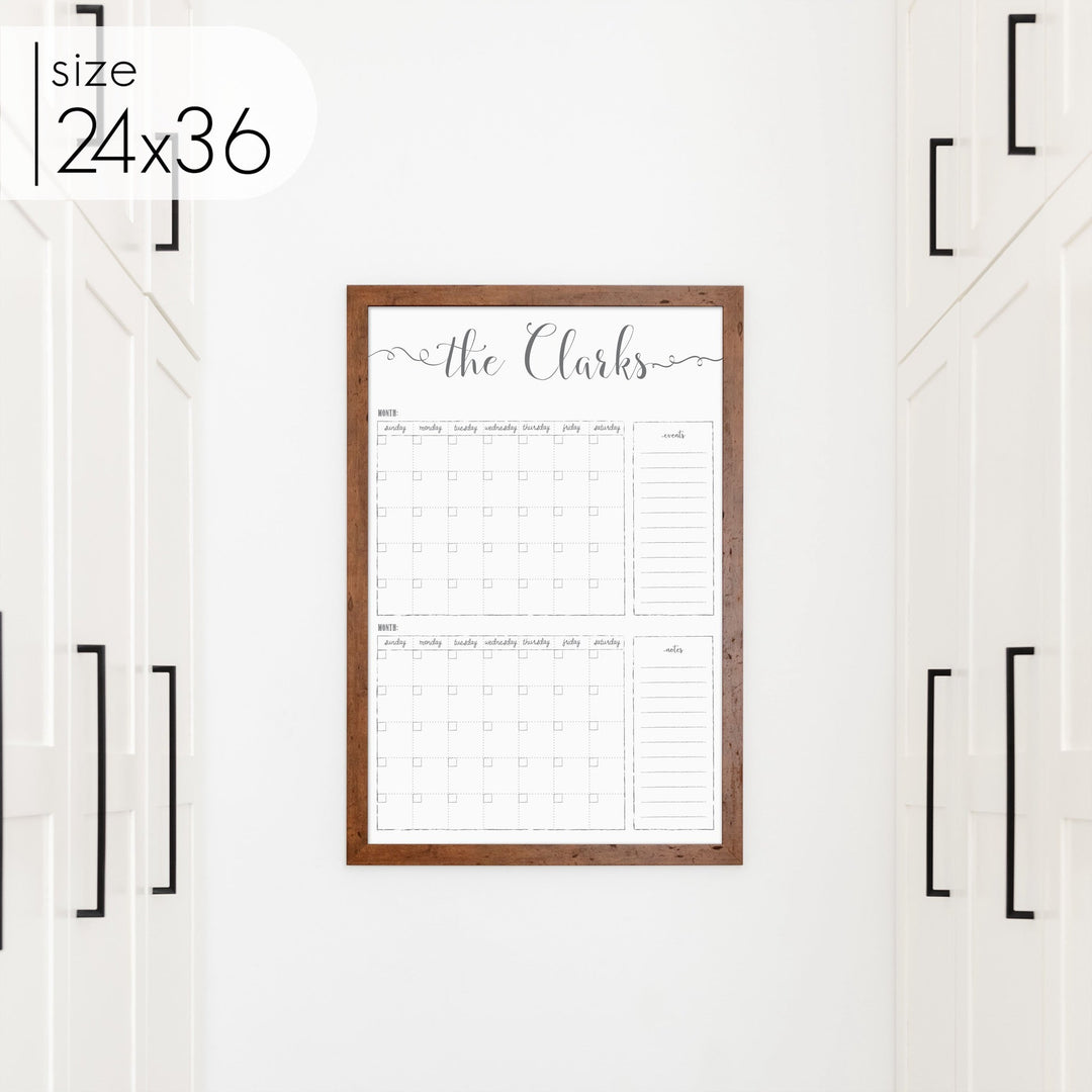 2 Month Framed Whiteboard Calendar + 2 sections | Vertical Knope
