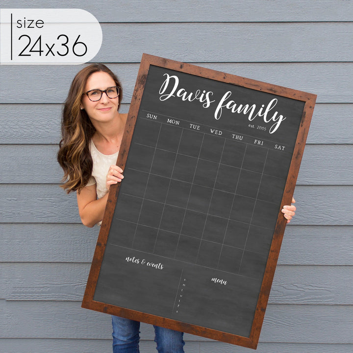 Monthly Framed Chalkboard Calendar + 2 sections | Vertical Perkins