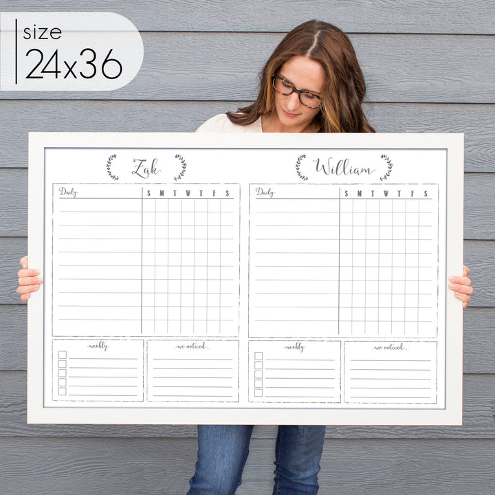 2 Person Framed Whiteboard Chore Chart  | Horizontal Eagleton