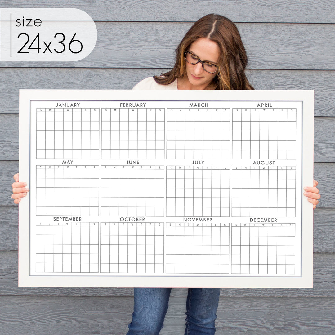 Framed Yearly Whiteboard Calendar | Horizontal Multi-Style