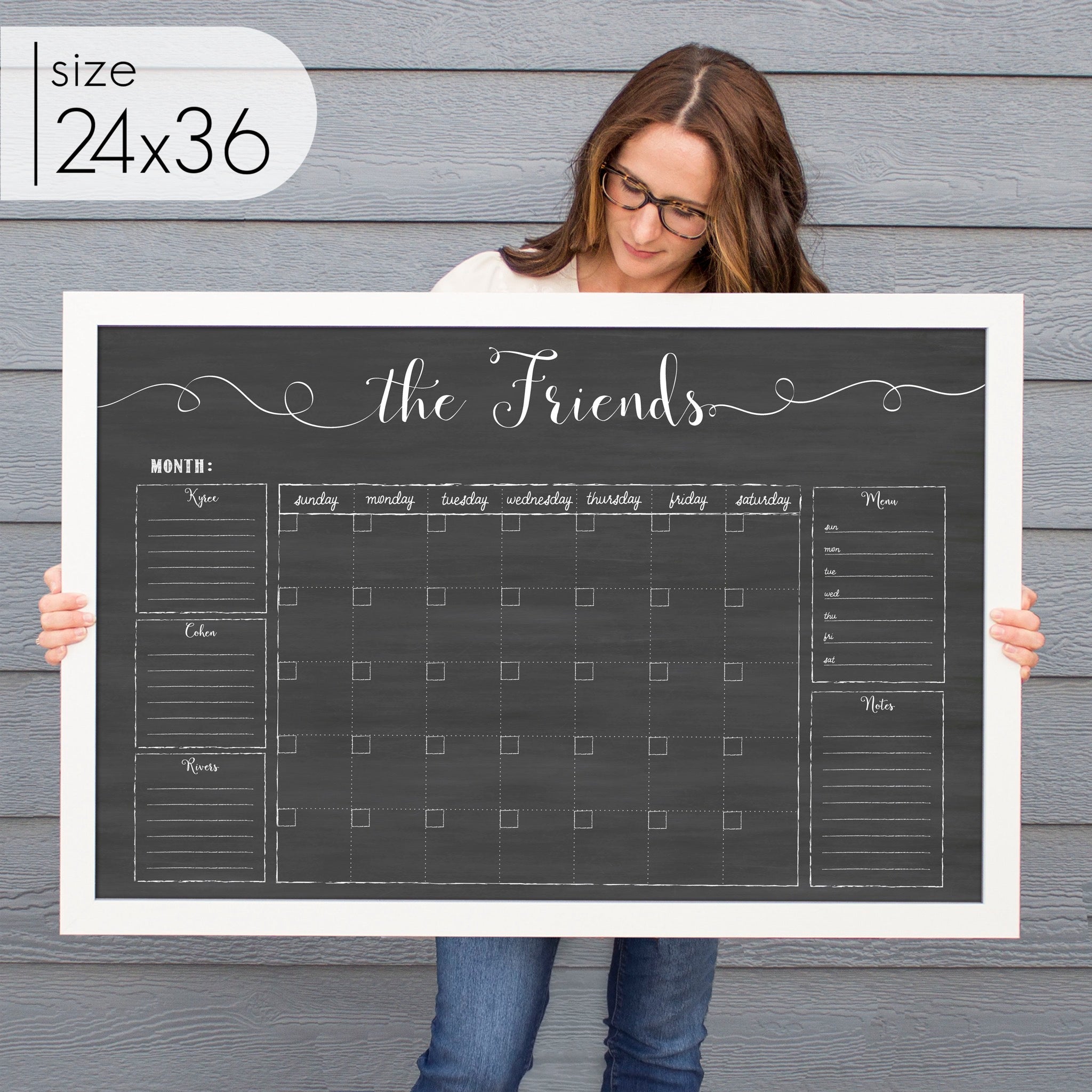 Monthly Framed Chalkboard Calendar + 5 sections | Horizontal Knope