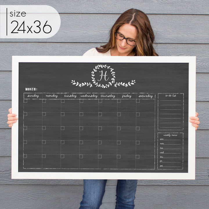 Monthly Framed Chalkboard Calendar + 2 sections | Horizontal Donna