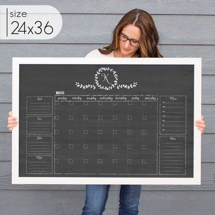 Monthly Framed Chalkboard Calendar + 6 sections | Horizontal Donna