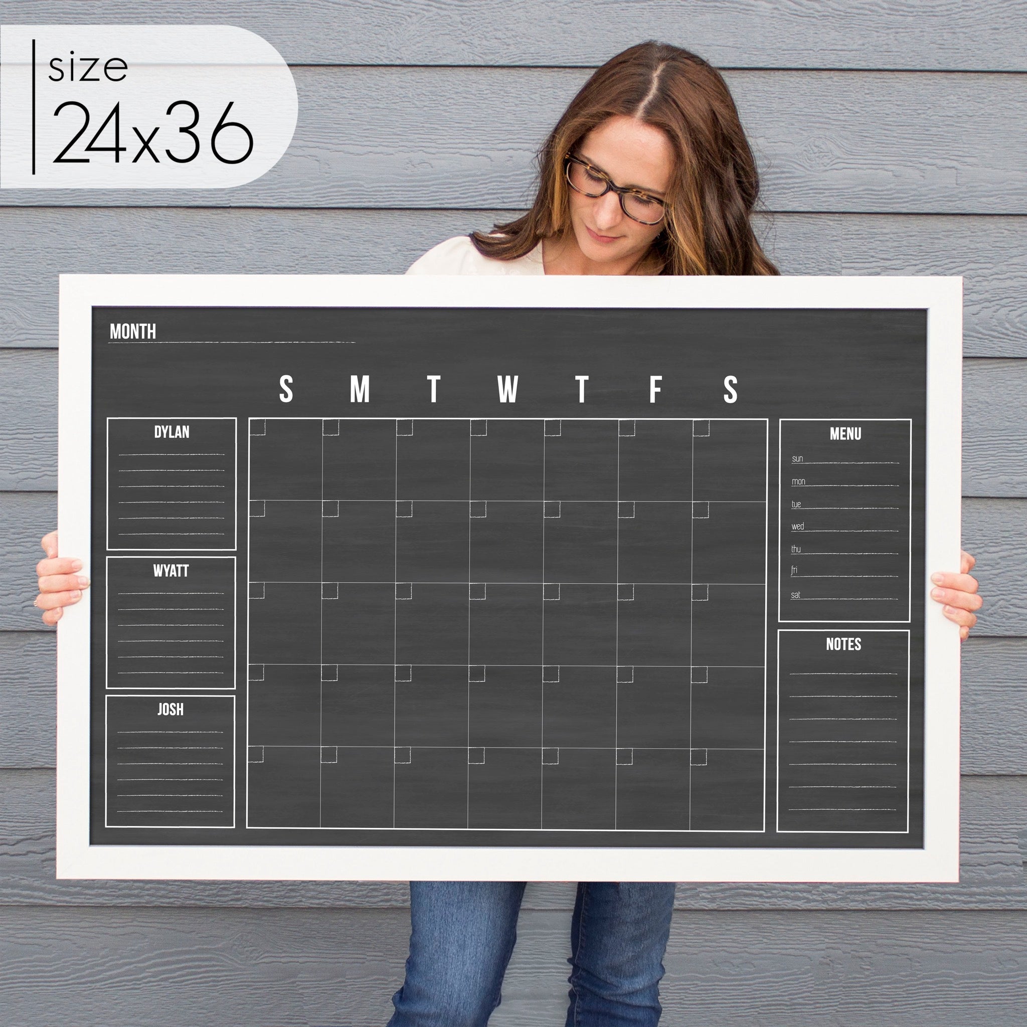 Monthly Framed Chalkboard Calendar + 5 sections | Horizontal Dwyer