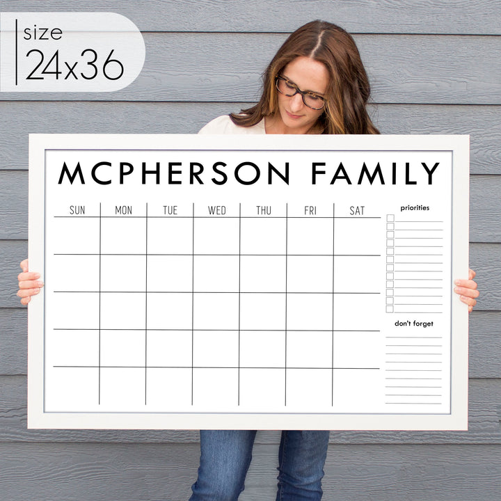 Monthly Framed Whiteboard Calendar + 2 sections | Horizontal Madi