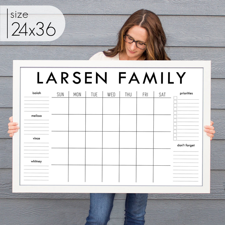 Monthly Framed Whiteboard Calendar + 6 sections | Horizontal Madi
