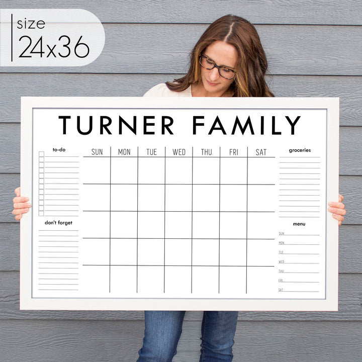 Monthly Framed Whiteboard Calendar + 4 sections | Horizontal Madi