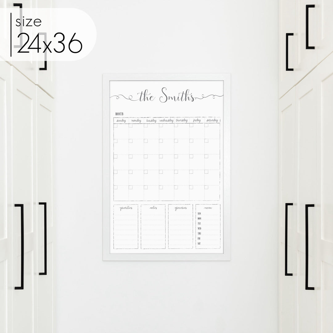 Monthly Framed Whiteboard Calendar + 4 sections | Vertical Knope