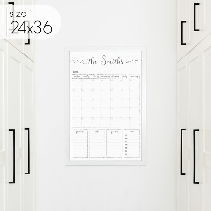 Monthly Framed Whiteboard Calendar + 4 sections | Vertical Knope