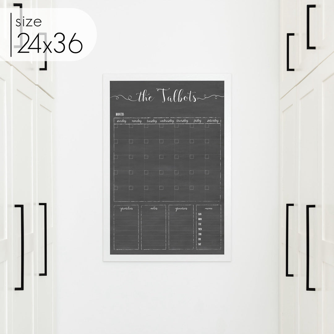 Monthly Framed Chalkboard Calendar + 4 sections | Vertical Knope