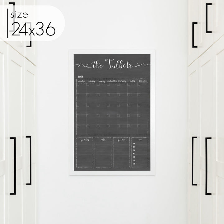 Monthly Framed Chalkboard Calendar + 4 sections | Vertical Knope