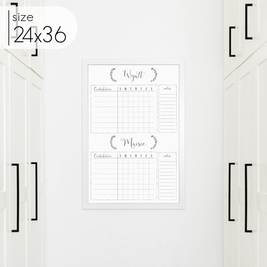 2 Person Framed Whiteboard Chore Chart  | Vertical Eagleton