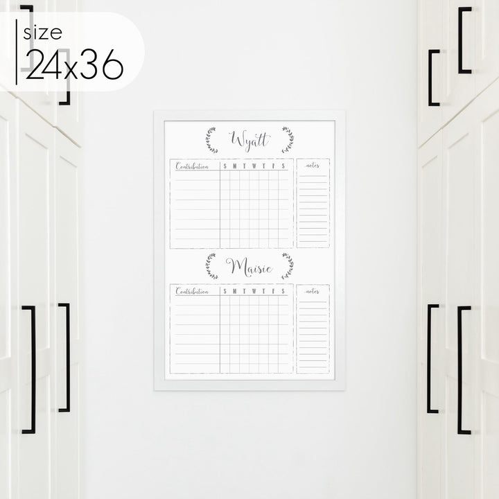 2 Person Framed Whiteboard Chore Chart  | Vertical Eagleton