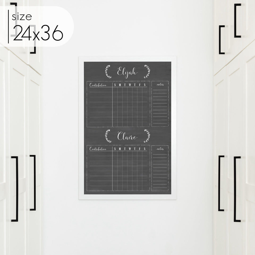 2 Person Framed Chalkboard Chore Chart  | Vertical Eagleton