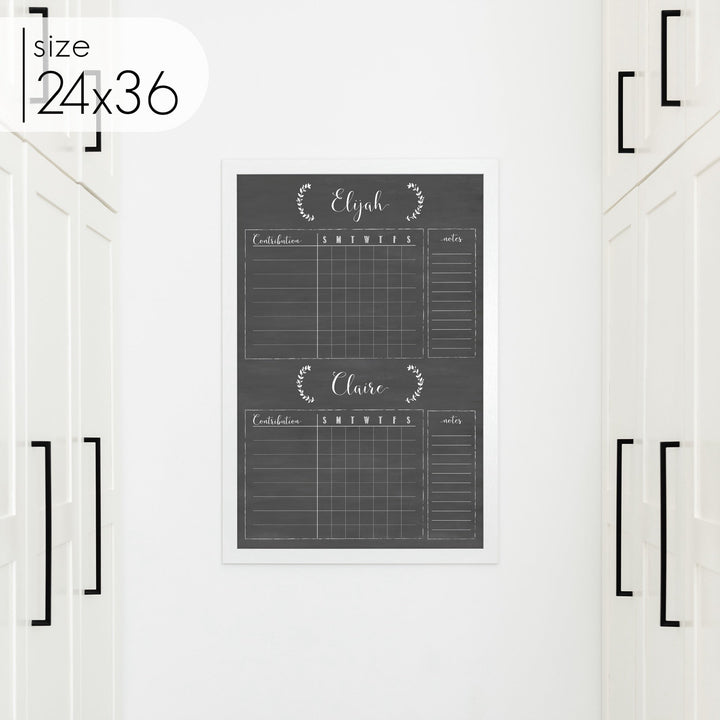 2 Person Framed Chalkboard Chore Chart  | Vertical Eagleton
