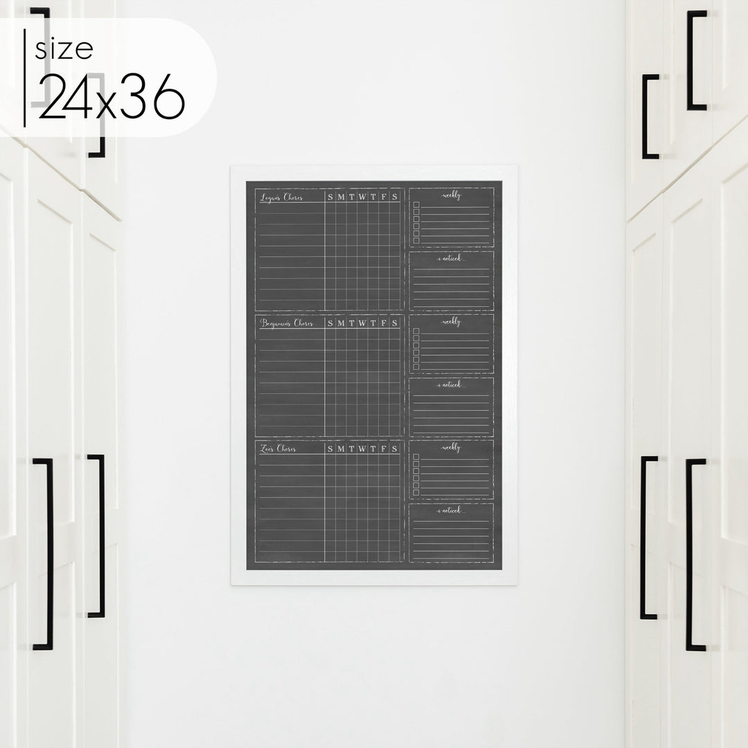 3 Person Framed Chalkboard Chore Chart  | Vertical Knope