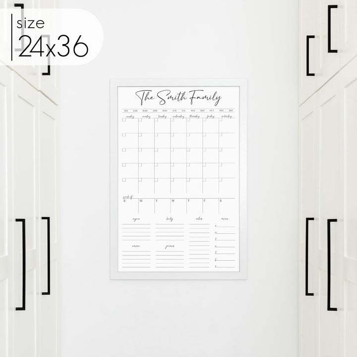 Week & Month Combo Framed Whiteboard + 6 sections | Vertical Pennington