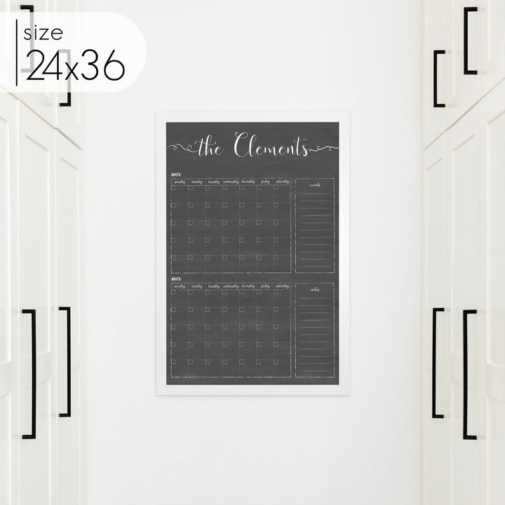2 Month Framed Chalkboard Calendar + 2 sections | Vertical Knope