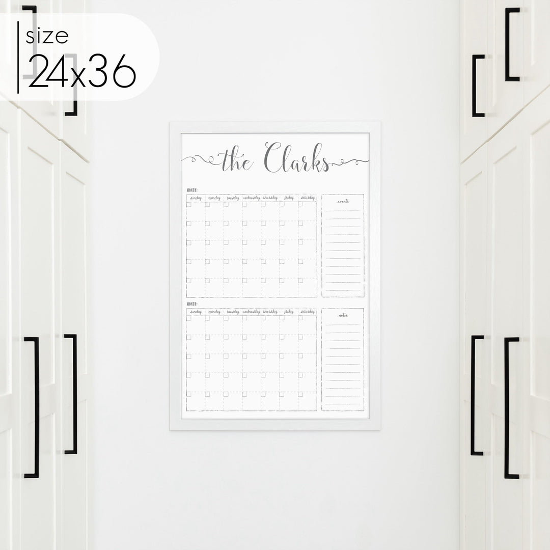 2 Month Framed Whiteboard Calendar + 2 sections | Vertical Knope