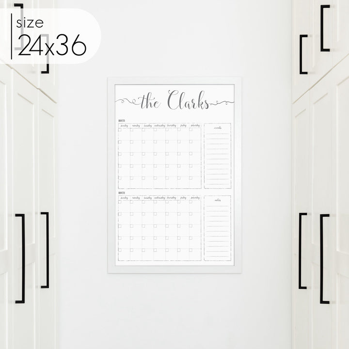 2 Month Framed Whiteboard Calendar + 2 sections | Vertical Knope