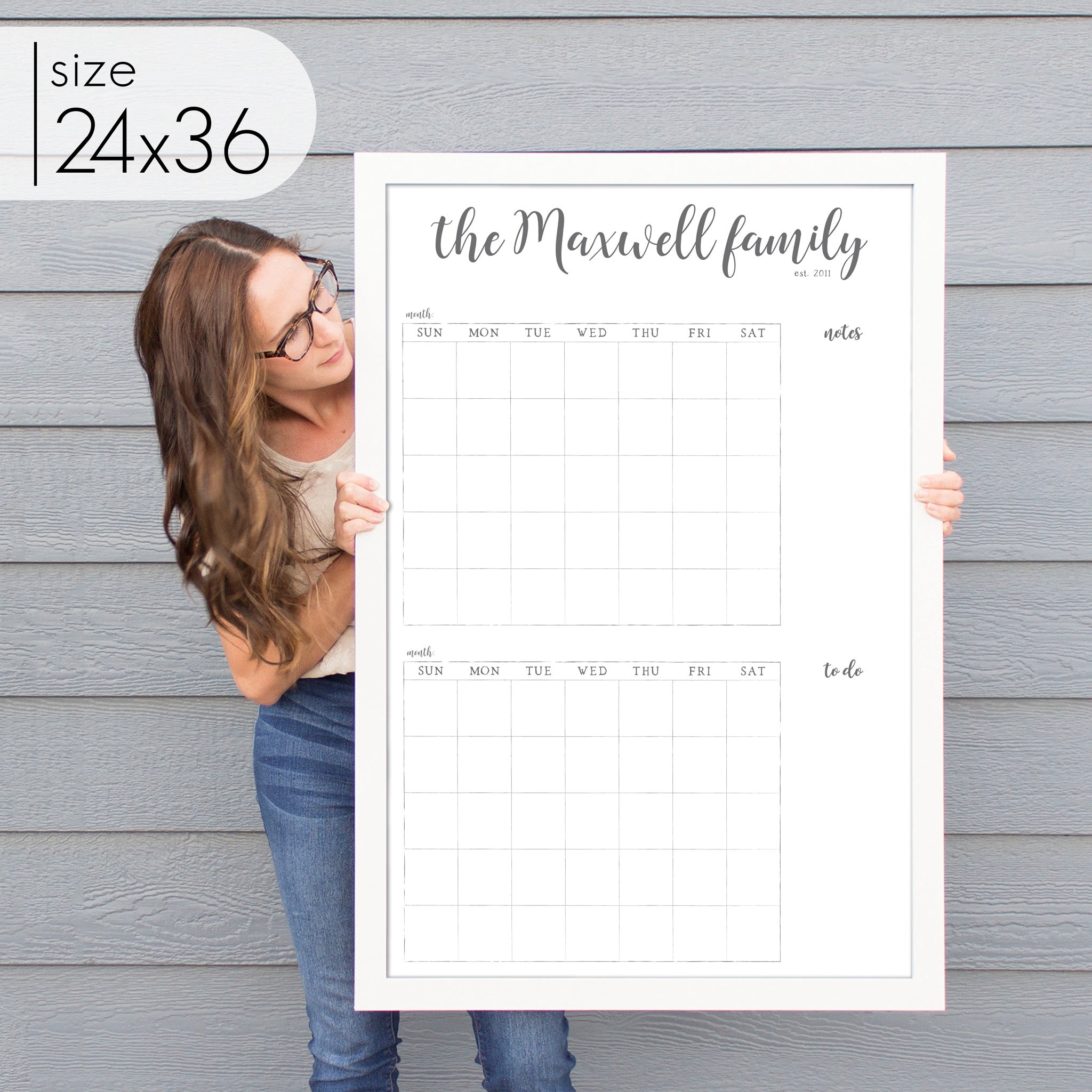 2 Month Framed Whiteboard Calendar + 2 sections | Vertical Perkins