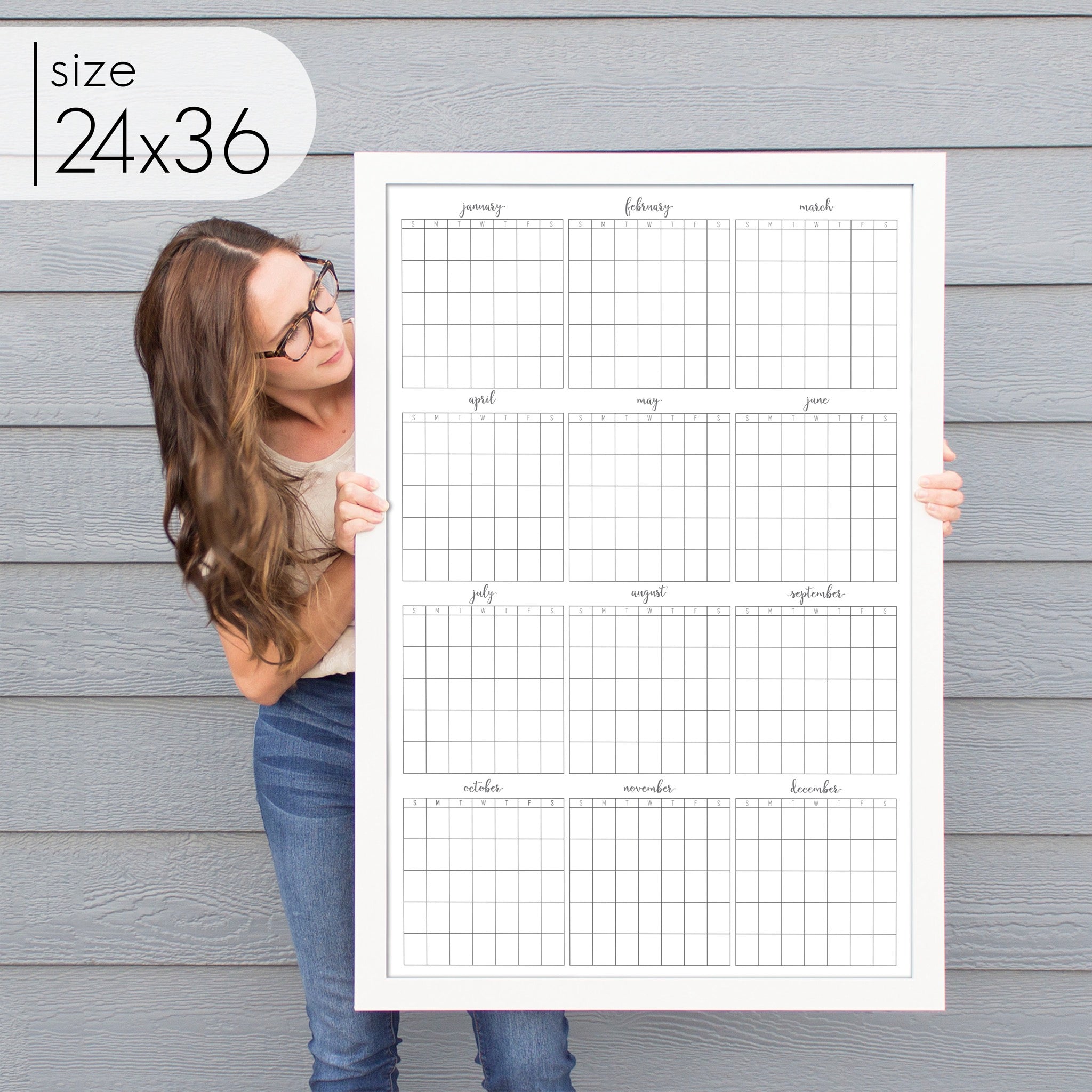 Framed Yearly Whiteboard Calendar | Vertical Knope