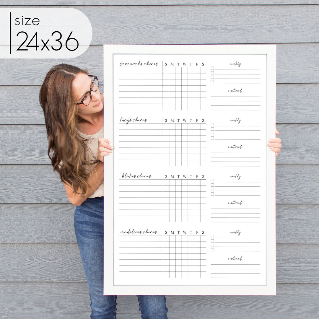4 Person Framed Whiteboard Chore Chart  | Vertical Pennington