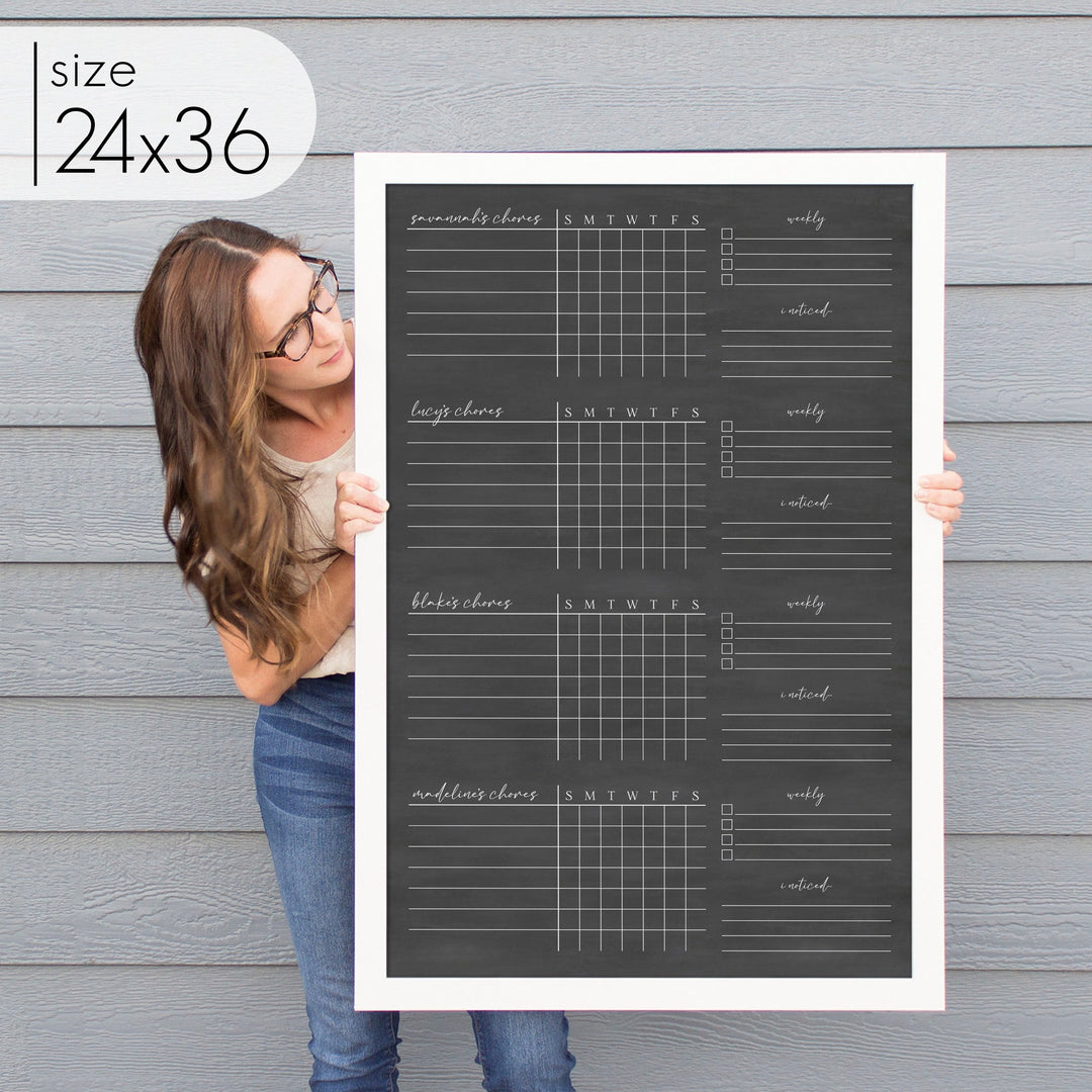 4 Person Framed Chalkboard Chore Chart  | Vertical Pennington