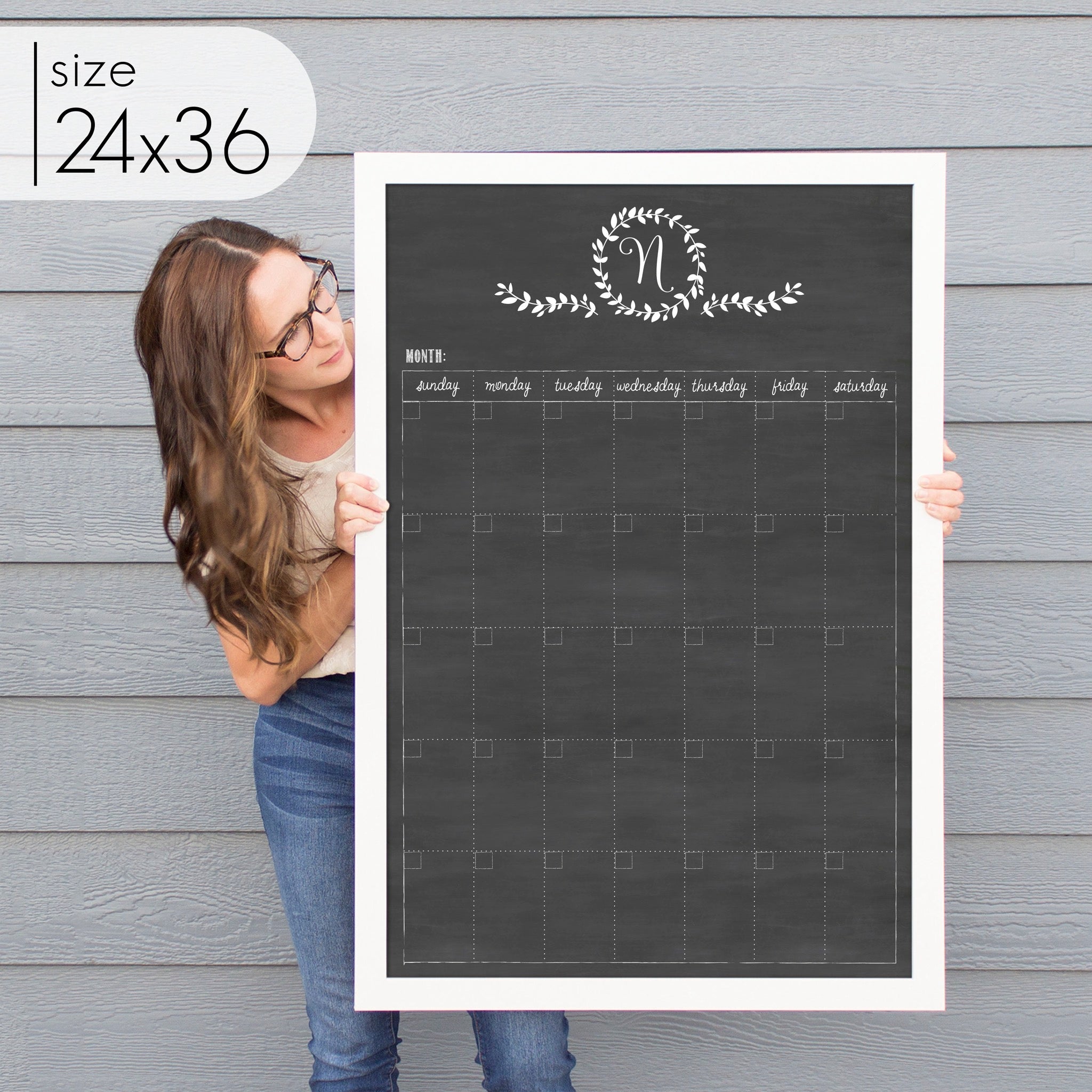 Monthly Framed Chalkboard Calendar | Vertical Donna