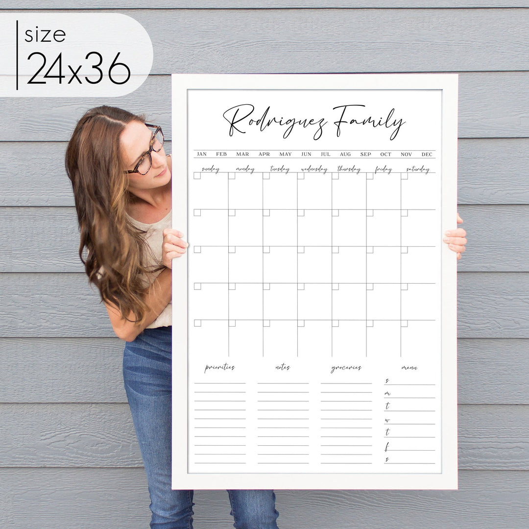 Monthly Framed Whiteboard Calendar + 4 sections | Vertical Pennington
