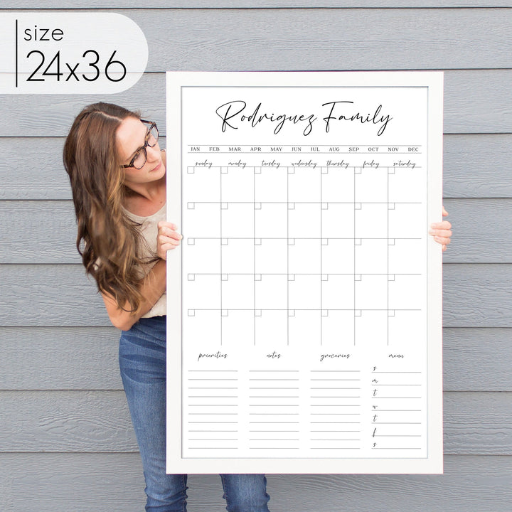 Monthly Framed Whiteboard Calendar + 4 sections | Vertical Pennington