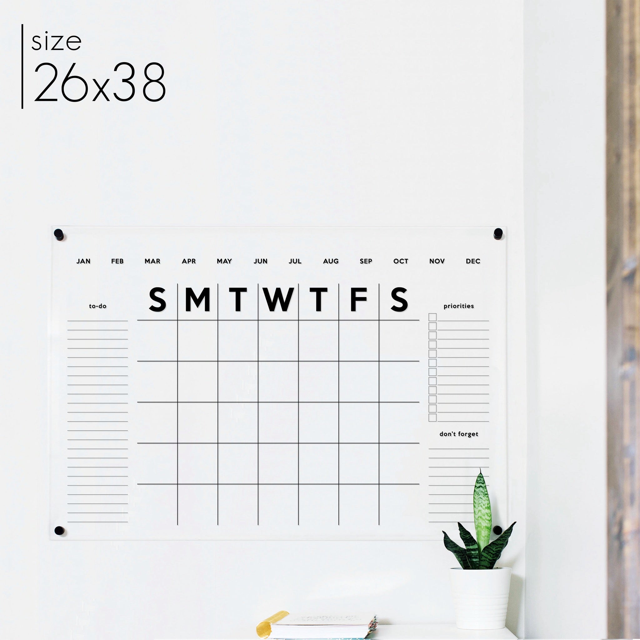 Monthly Acrylic Calendar + 3 Sections | Horizontal Minimalist