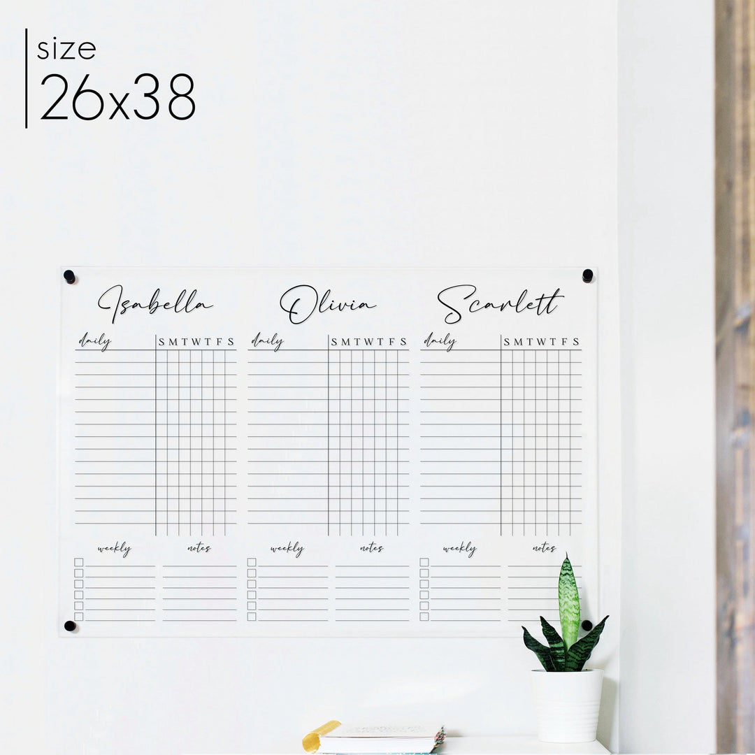 3 Person Acrylic Chore Chart | Horizontal Pennington
