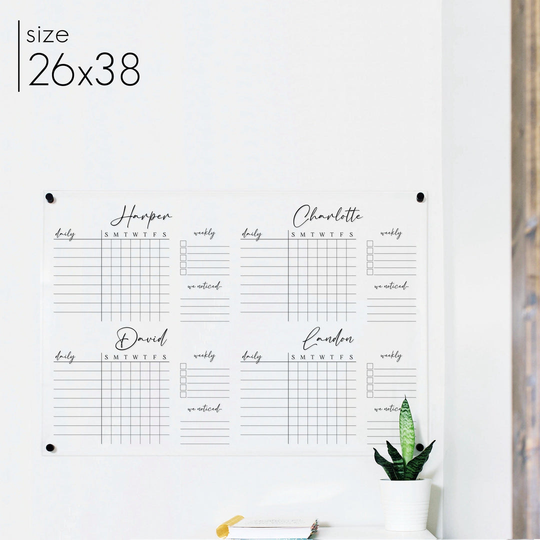 4 Person Acrylic Chore Chart | Horizontal Pennington