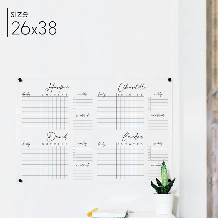 4 Person Acrylic Chore Chart | Horizontal Pennington