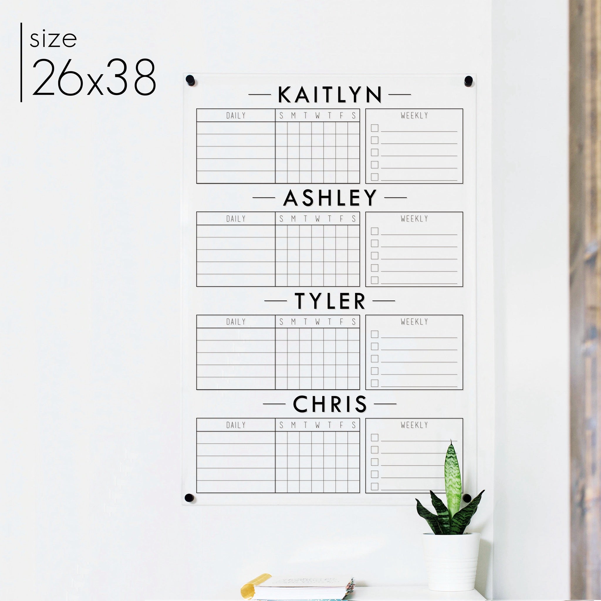 4 Person Acrylic Chore Chart | Vertical Craig