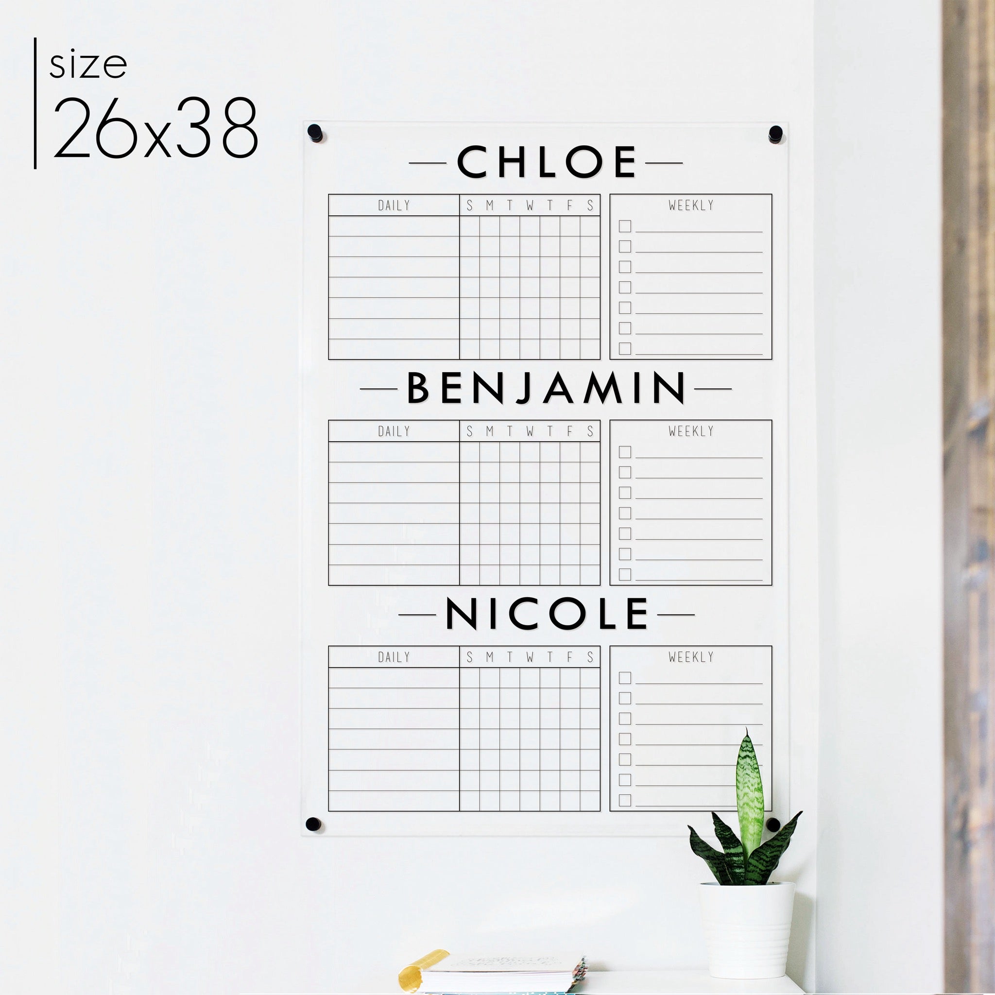3 Person Acrylic Chore Chart | Vertical Craig