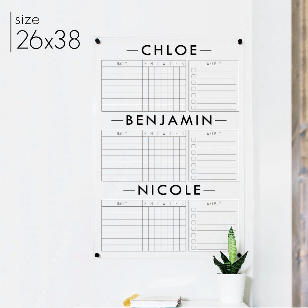 3 Person Acrylic Chore Chart | Vertical Craig