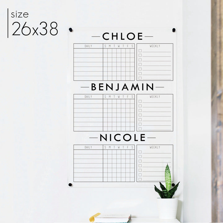 3 Person Acrylic Chore Chart | Vertical Craig