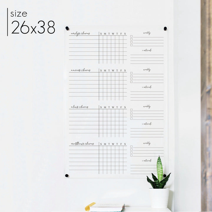 4 Person Acrylic Chore Chart | Vertical Pennington