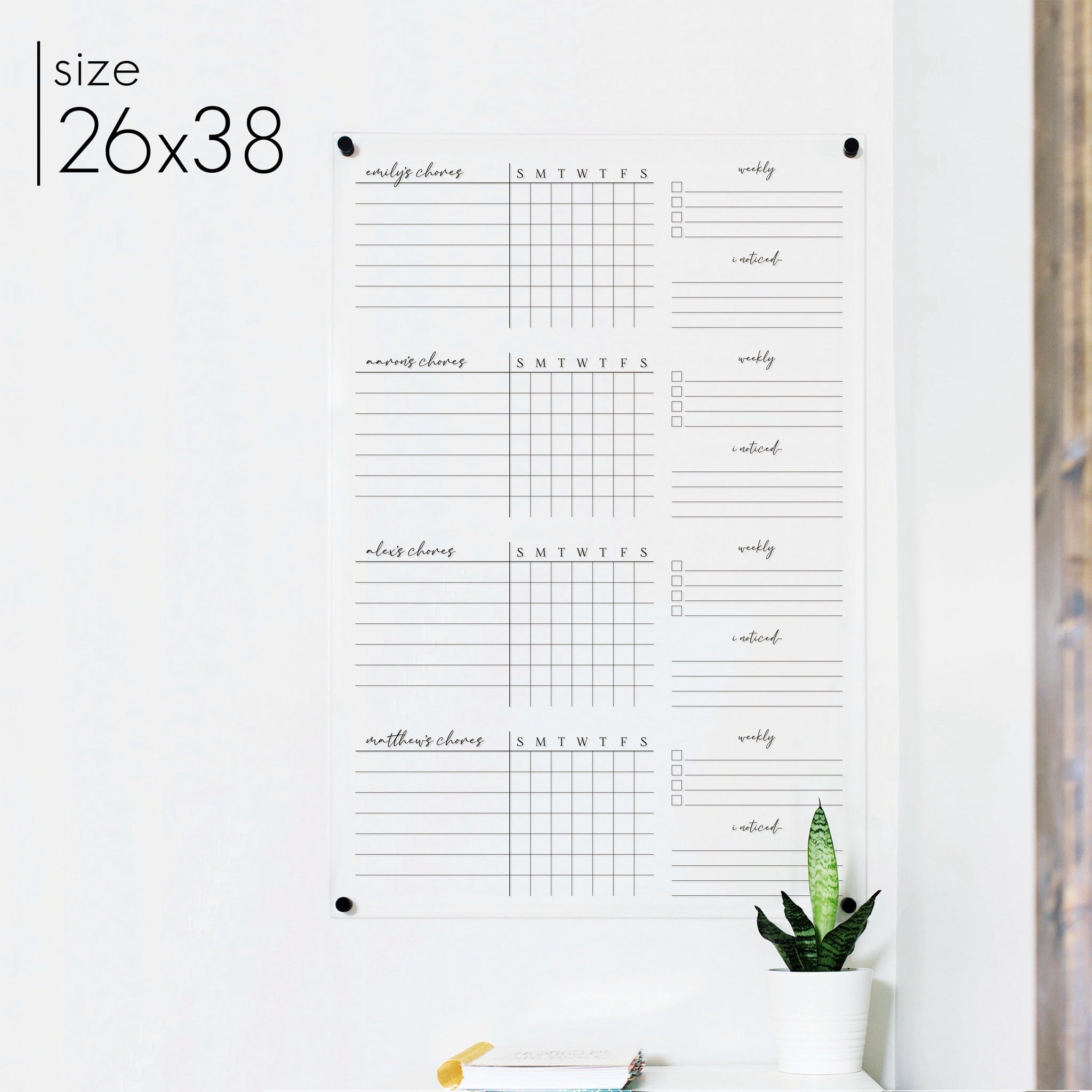 4 Person Acrylic Chore Chart | Vertical Pennington