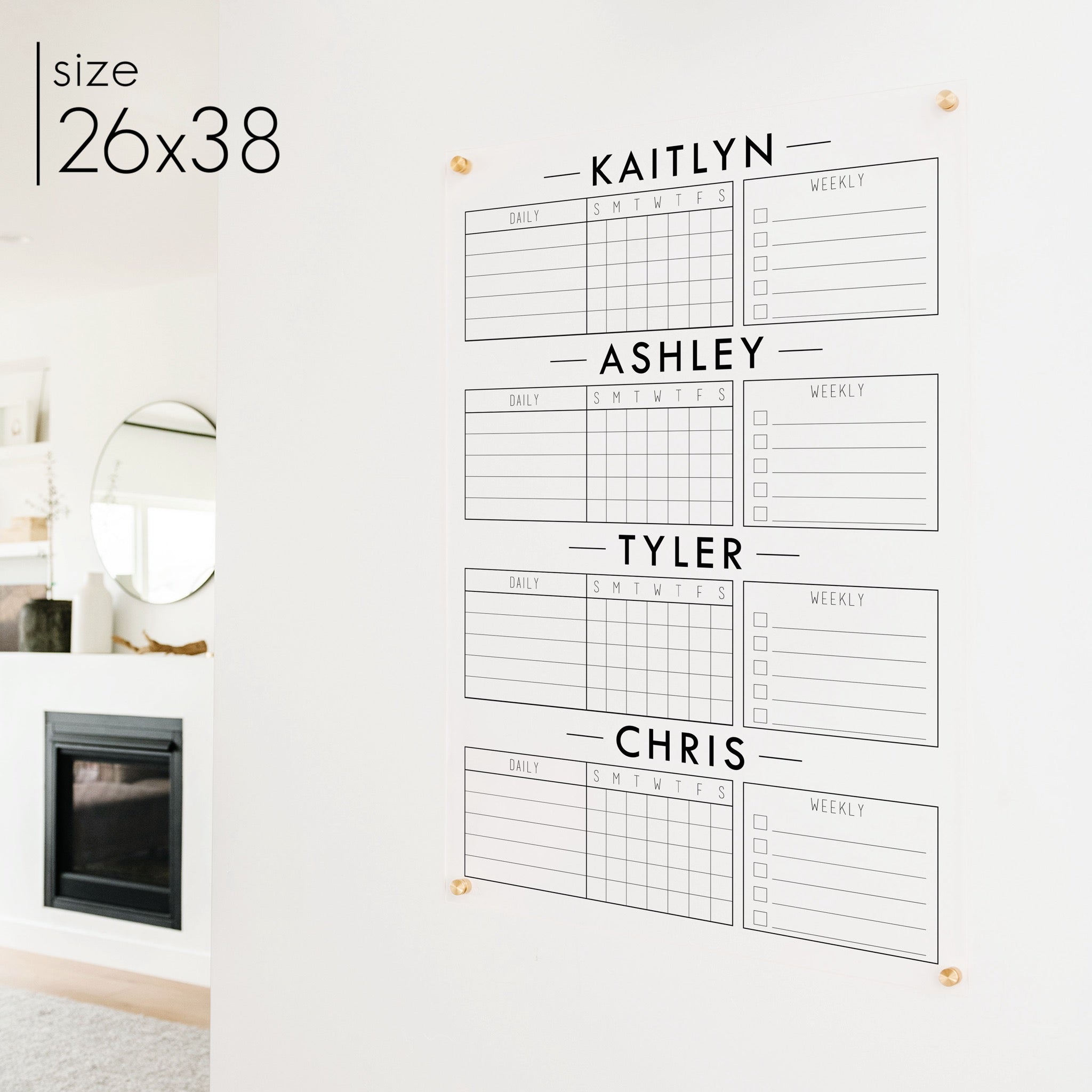4 Person Acrylic Chore Chart | Vertical Craig
