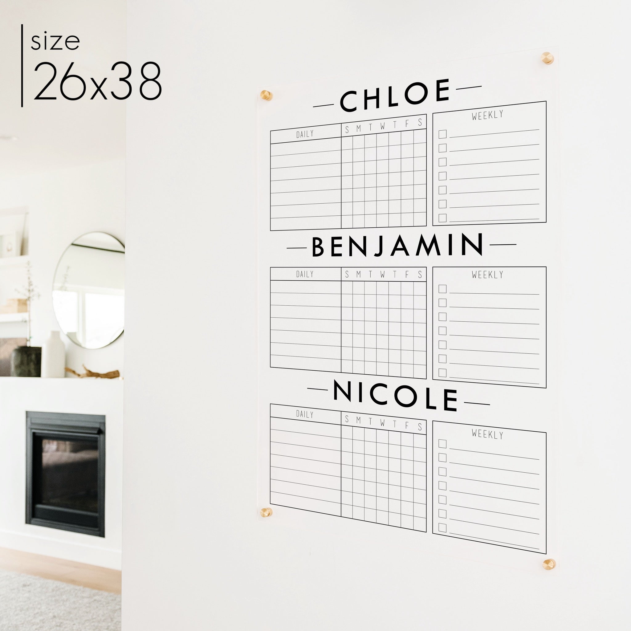 3 Person Acrylic Chore Chart | Vertical Craig