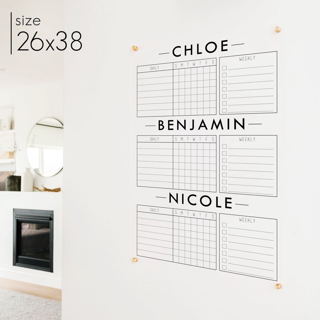 3 Person Acrylic Chore Chart | Vertical Craig