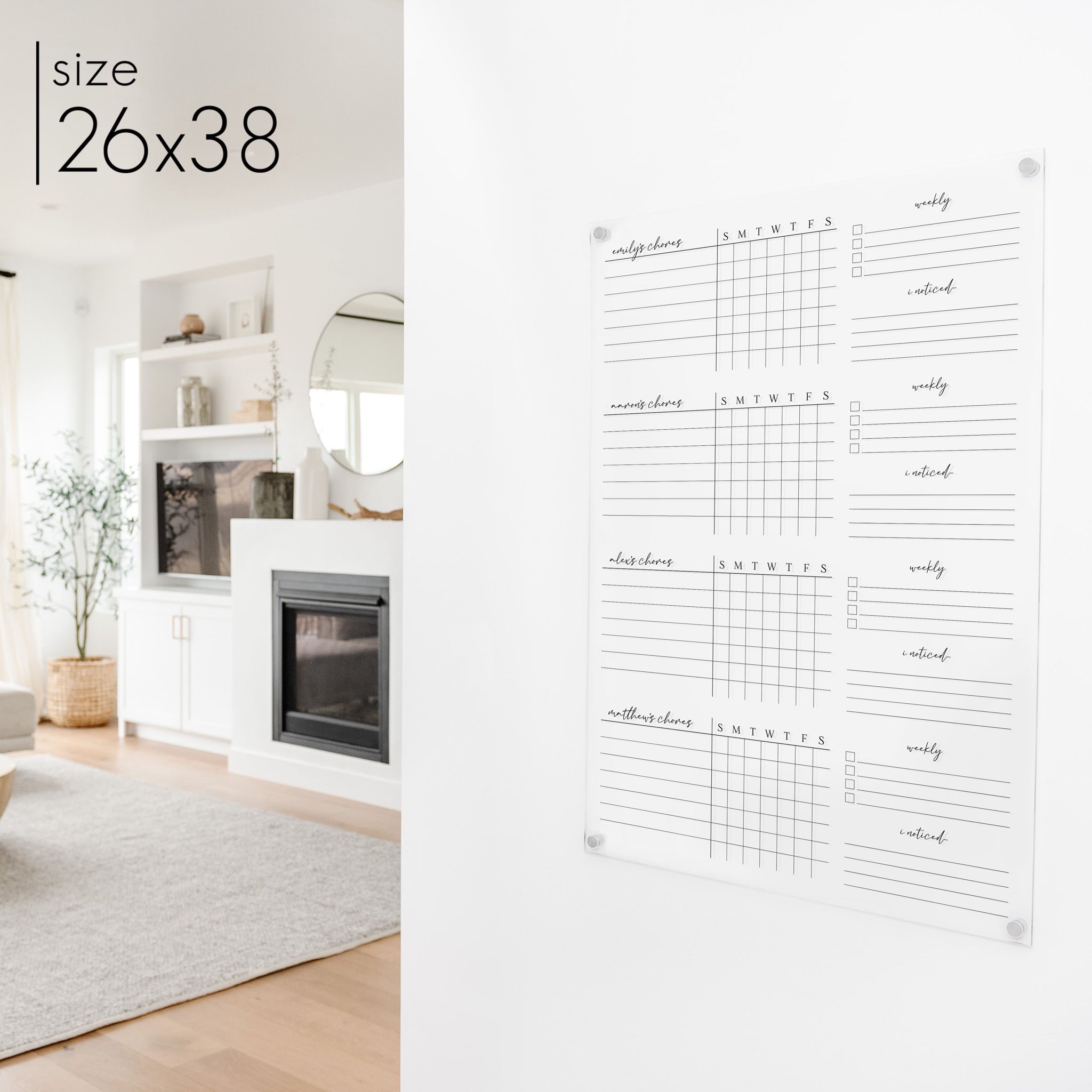 4 Person Acrylic Chore Chart | Vertical Pennington