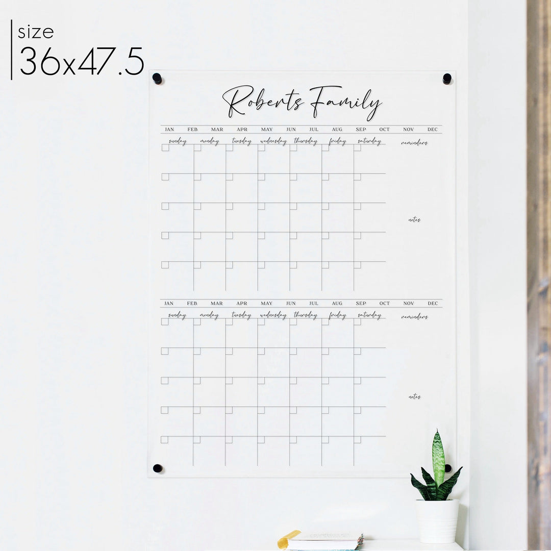 2 Month Acrylic Calendar + 4 Sections | Vertical Pennington