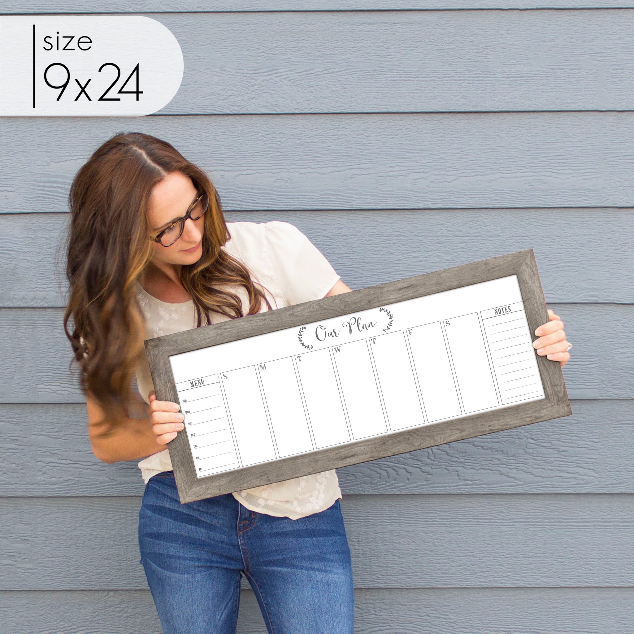 Slim Weekly Framed Whiteboard + 2 sections | Horizontal Eagleton