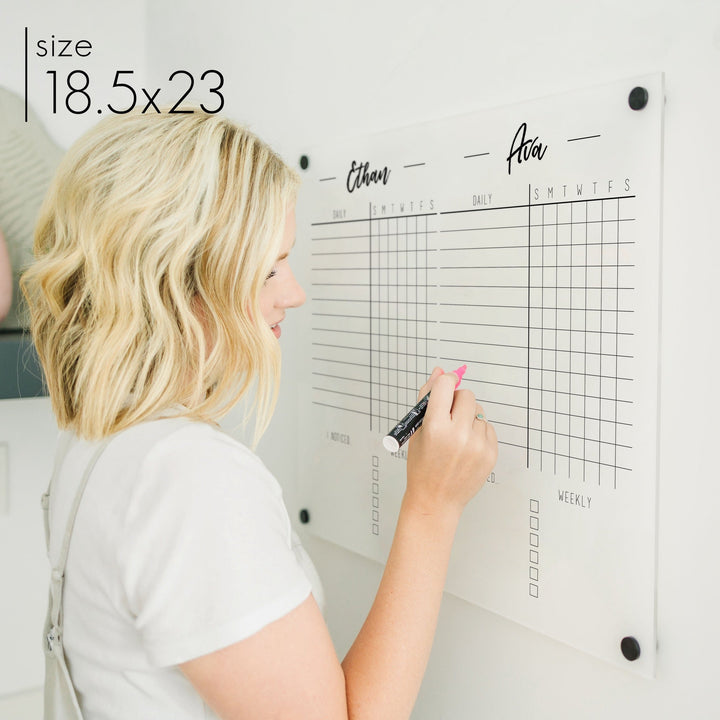 2 Person Frosted Acrylic Chore Chart | Horizontal Traeger