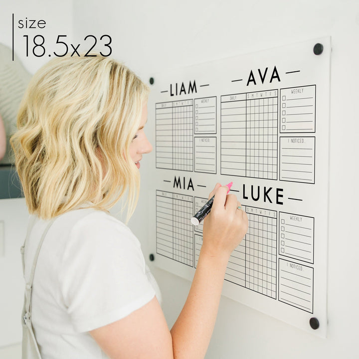 4 Person Frosted Acrylic Chore Chart | Horizontal Craig