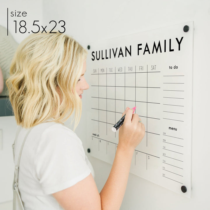 Week & Month Frosted Acrylic Calendar + 2 Sections | Horizontal Madi
